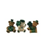 Set of 3 St. Patrick’s Day Teddy Bear Holding Shamrock Lucky Clovers Fig... - £11.59 GBP