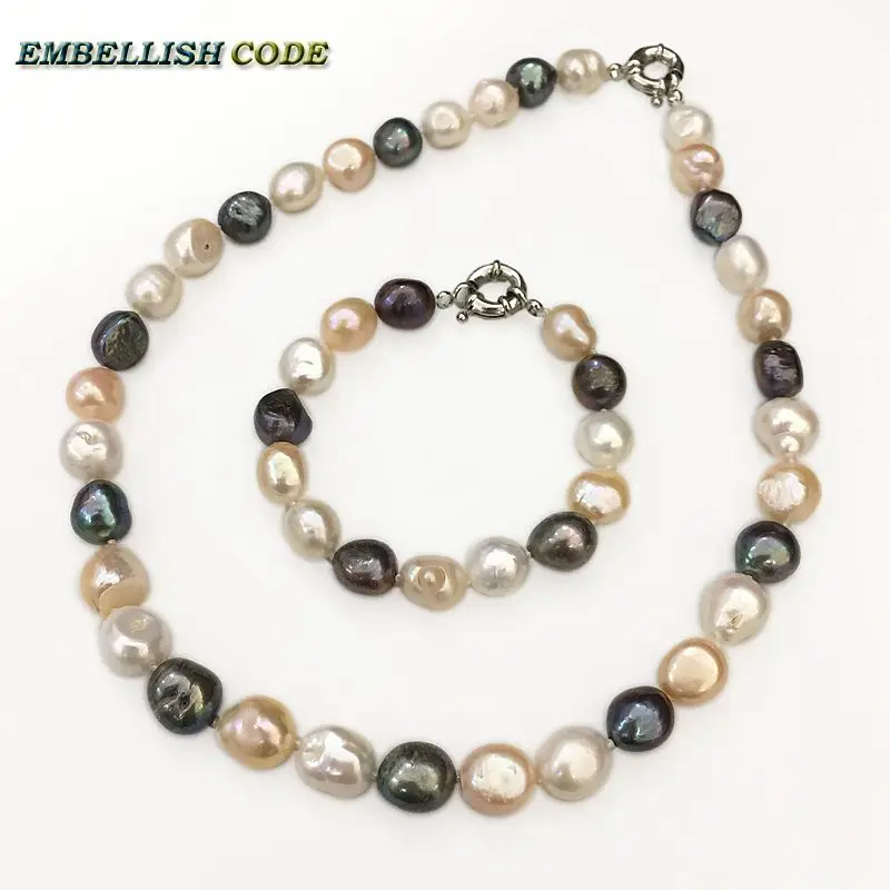 Elegant baroque irregular rice shape necklace bracelet pearl set white peach - £34.84 GBP+