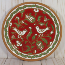 Pottery Plate Greek-Made Red Green &amp; White Birds Terracotta 8.5&quot; Signed ... - $39.77