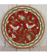 Pottery Plate Greek-Made Red Green &amp; White Birds Terracotta 8.5&quot; Signed ... - £31.75 GBP