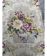 Vintage 1940s Linen Textile Fabric Flowers Floral Drapery Material 94 x ... - £233.84 GBP