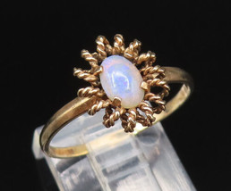 10K GOLD - Vintage Oval Fire Opal Twisted Rope Flower Ring Sz 8 - GR517 - £109.16 GBP