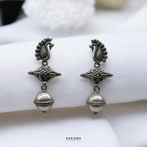 Boho Style Real 925 Sterling Silver Mayur Mukhi Oxidized Hanging Jhumka - $72.11