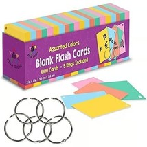 Star Right Assorted Colored Blank Flash Cards - 2&quot;x3&quot; 1000 Cards w/ Binder Rings - £15.81 GBP