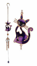 Stained Glass Feline Love Purple Slinky Cat Wind Chime Suncatcher Garden Patio - £16.02 GBP