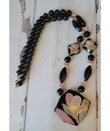 Vintage 80&#39;s Glam Ceramic Floral Beaded Necklace Classic Pastels Signed ... - £34.23 GBP
