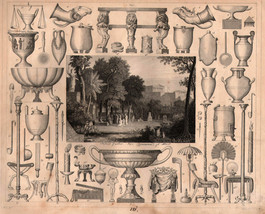 1851 Original Steel Engraving Traditional Toilet Accessories Ancient Greece Art - £17.86 GBP
