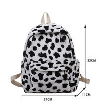 New Winter Women Warm Plush Backpack Teenager Girls School Bag Fashion Cow Print - £21.10 GBP