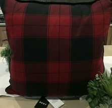 Dkny Plaid 1pc BLACK/RED 22&quot; X 22&quot;sq Velvet Piping Deco Pillow Bnwt Beautiful - £65.90 GBP