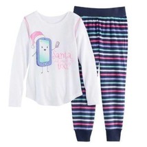 Girls Pajamas Christmas SANTA DID U GET MY TEXT White Blue 2 Pc Shirt Pa... - £16.06 GBP