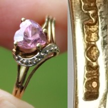 Estate Sale! 10k Gold Solid Ring Pink Sapphire Heart Size 8 Womens Tested - £117.70 GBP
