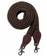 Western Horse Flat Brown 8&#39; Nylon Roping Barrel Racing Rein w/ Slobber S... - £14.78 GBP