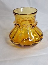 Vintage Hand Blown Amber Glass With Applied Ribbon Bud Vase. 3.5” Hight - £18.67 GBP