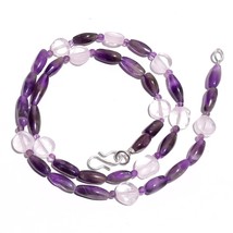 Natural Amethyst Rose Quartz Gemstone Mix Shape Smooth Beads Necklace 17&quot; UB4033 - £8.67 GBP