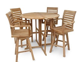 Windsor&#39;s Genuine Grade A Teak 47&quot; Round Dropleaf Counter Table w4 Swivel Chairs - £2,886.98 GBP