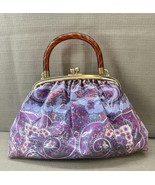 Vintage 50s-60s Purple Floral Satchel Handbag Paisley Print With Plastic... - $961.95 MXN