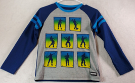 Fornite T Shirt Boys Size 10/12 Blue Gray Knit Polyester Long Sleeve Rou... - $13.87
