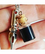 Unique INK PEN &amp; BOTTLE NECKLACE cute CHARM pendant STUDENT artist WRITE... - $17.34 CAD