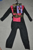 Boys Ninja Black &amp; Red Jumpsuit Vest Belt Headpiece 4 Pc Halloween Costume- OS - £17.40 GBP