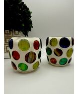 Vintage Pilgrim Imports Japan Art Glass Candle Holders Pair MCM Bubble Dots - $46.56