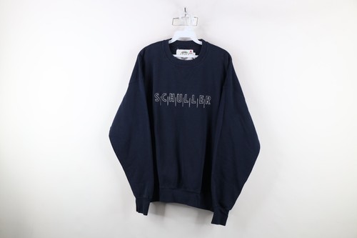 Vintage 90s Mens XL Faded Spell Out Schuller Crewneck Sweatshirt Navy Bl... - £33.47 GBP