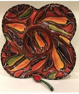 Cayenne By Clay Art Chip and Dip One Piece Hand Painted Ceramic w/ Spoon - £63.30 GBP