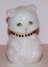 Adorable Fenton Art Glass January Iridescent White Garnet Necklace Birthday Bear - £31.83 GBP