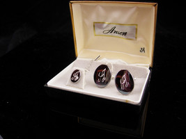 Vintage letter A Cufflinks / hematite color tuxedo set / original box &amp; ... - £115.90 GBP