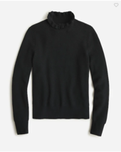 New J Crew Women Merino Wool Sweater Ruffle Neck Sz S Black Long Sleeve ... - £47.95 GBP