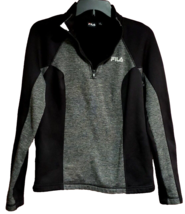 Fila Sport Running 1/4 Zip Pullover Jacket Black &amp; Gray w/Fleece Lining Size S - £9.45 GBP