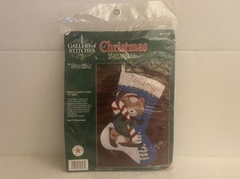 Bucilla 15&quot; Bear &amp; Candy Cane Gallery Of Stitches Christmas Felt Stocking #32707 - $21.77