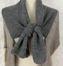 SOL Alpaca Sweater 100% Baby Alpaca Cardigan Style Tie Front Beige/Gray ... - £35.61 GBP