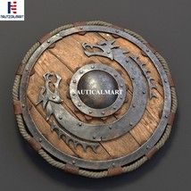 24 Inch Medieval Warrior Wooden Viking Shield Round Shield Dragon Face Viking  - £159.07 GBP