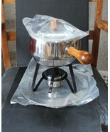 NOS Mid-Century Brushed Stainless Steel Fondue Pot Japan w/Box 320531 - £31.45 GBP