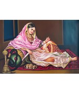 Beautiful Lady portrait smoking pose Handmade Canvas | Oil Painting | 36... - £195.33 GBP