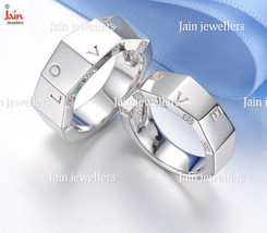 14Kt, 18Kt Solid White Gold CZ LOVE His &amp; Her Wedding Couple Bands 2 Pcs Rings - £1,452.55 GBP+