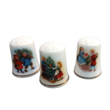 Avon Christmas Thimbles 1981 1982 1984 3 Lot Gift Giving Getting Tree Porcelain - $4.89