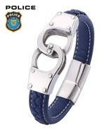 Police Officer Law Enforcement Thin Blue Line Leather Steel Handcuffs Br... - $418.67 MXN