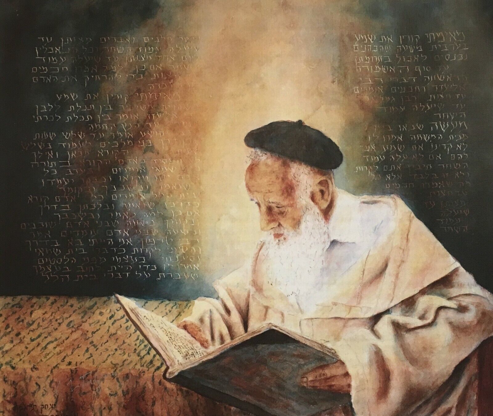 ITZHAK TORDJMAN &quot;RABBI STUDYING&quot; MIXED MEDIA ORIGINAL ON CANVAS H/S COA ... - $895.50