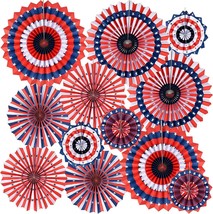 4th of July Decorations,12PCS Hanging Paper Fans Party Supplies USA Red Whtie Bl - £7.69 GBP