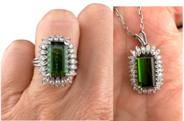 Natural Green tourmaline and Dia Ring &amp; Pendant SET, 6.77ctw, 18k, 11g, ... - $3,500.00
