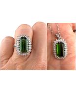 Natural Green tourmaline and Dia Ring &amp; Pendant SET, 6.77ctw, 18k, 11g, ... - $3,500.00