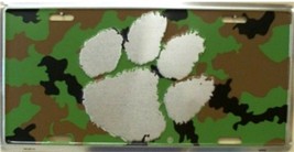 Clemson Tigers Paw Print Camo Embossed Metal Auto Tag License Plate Sign - £5.50 GBP