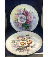 Vintage 2 decorative 10 3/8&quot; porcelain  plates hand painted multicolor r... - $18.80