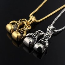 3D Boxing Gloves Pendant Necklace For Men Punk Rock Biker Jewelry Chain 24&quot; Gift - £9.53 GBP