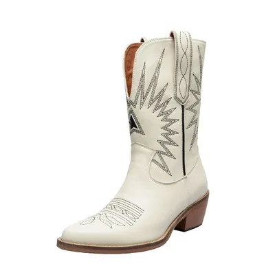 Retro Embroidered boy Boots Mid Calf Women Boots Slip On  Design Western... - £311.77 GBP