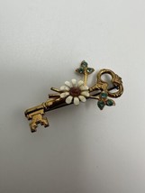 Antique Rhinestone Key Flower Brooch 4.2cm - £15.58 GBP