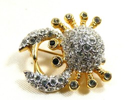 Pretty Gold Tone Metal Crystal Crab Pin Brooch - £16.61 GBP