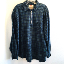 Vintage 1990&#39;s LEVI&#39;S Quarter Zip Plaid Flannel Shacket Shirt Size XL Green/Blue - £33.60 GBP