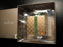 Hallmark Signature Collection Christmas Ornament Gold Present Green Ribbon Boxed - $19.99